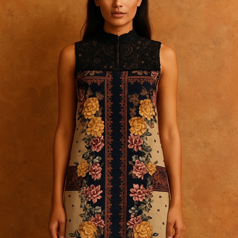 New Blue Pepper Floral Mini Dress | Vintage Style Lace High Neck | S